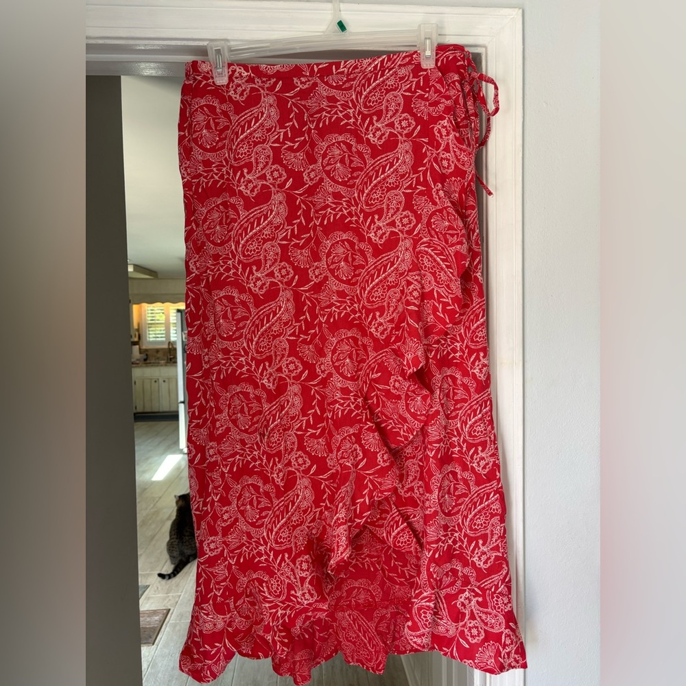 Universal Thread Red Floral Wrap Skirt